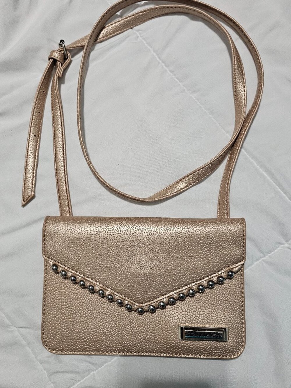 Tahari Metallic Rose Gold Studded Crossbody Bag